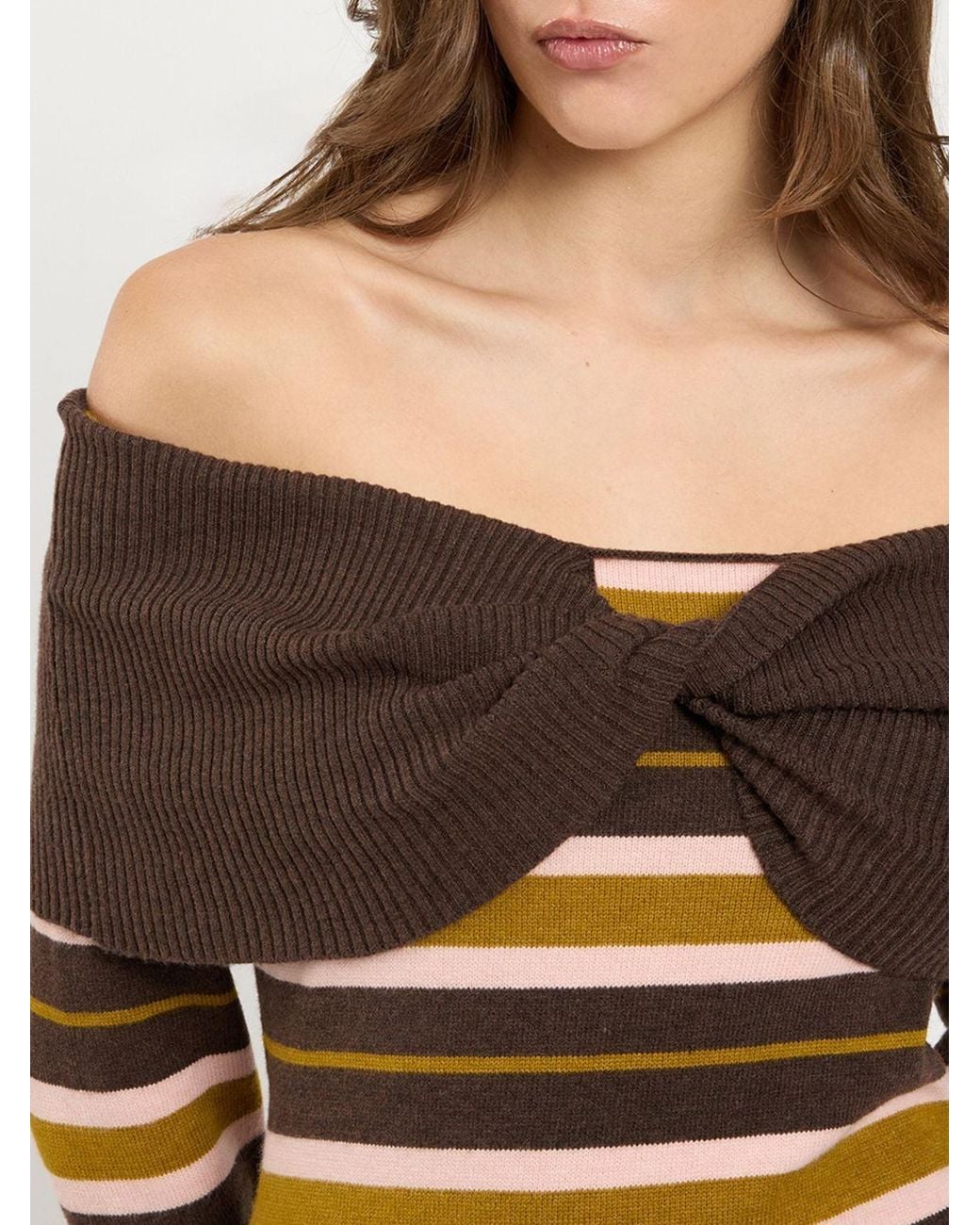Twinset Gray Striped Wool And Silk Blend Jumper With Boat Neck