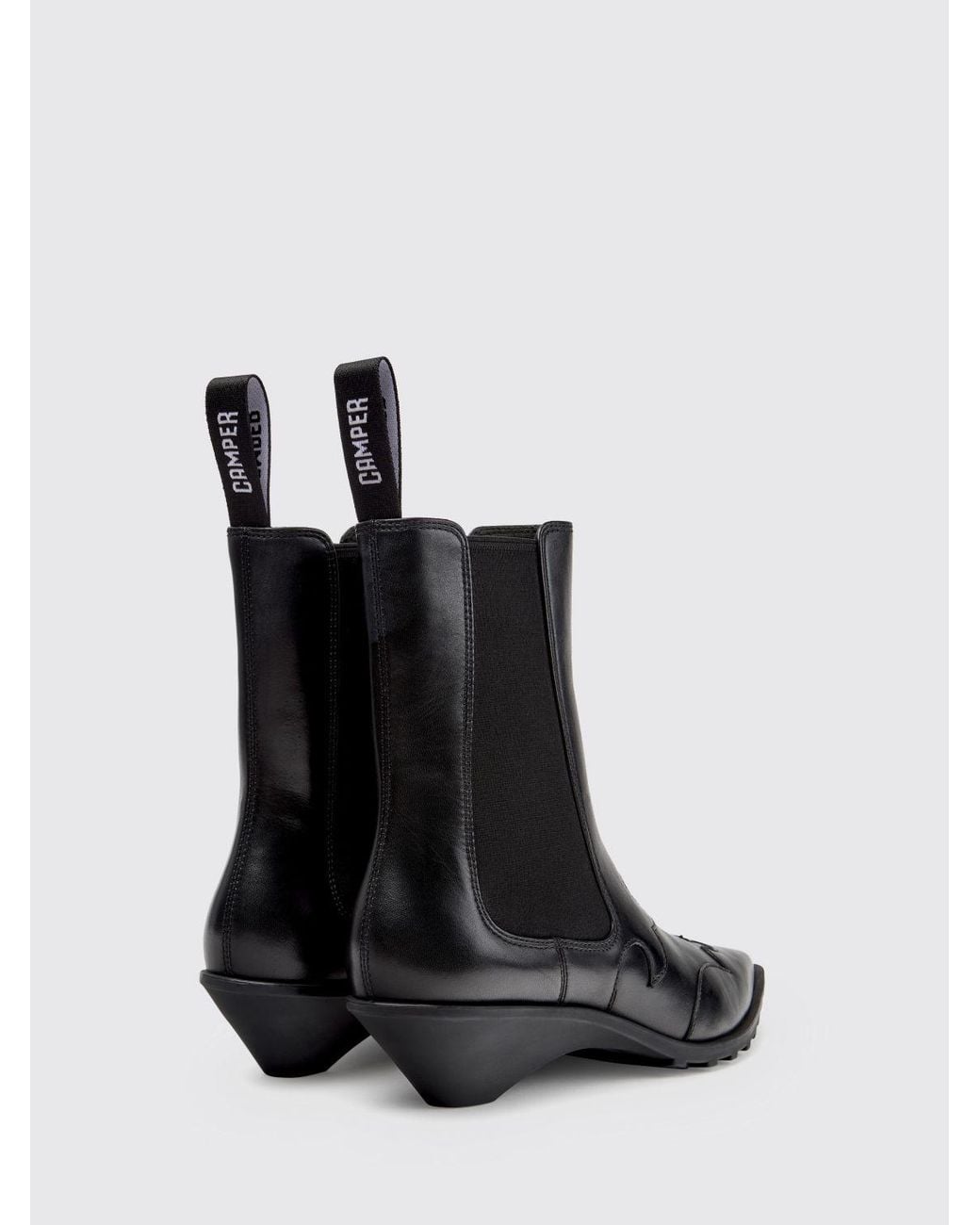 Camper Black Anita Smooth Leather Chelsea Ankle Boots With Sculptural Low Heel