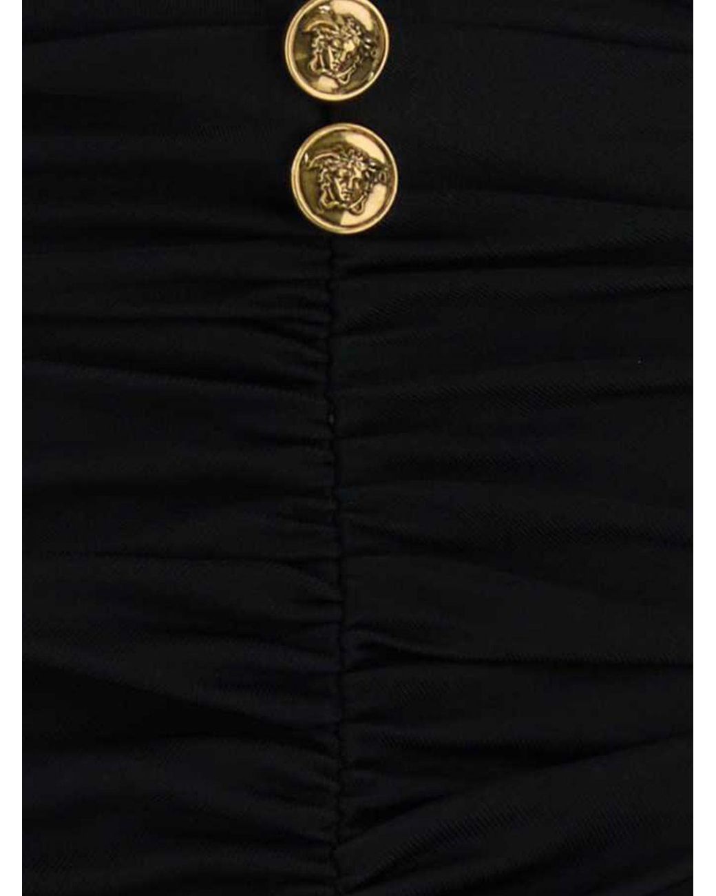 Versace Black Draped Off-The-Shoulder Jersey Midi Sheath Dress
