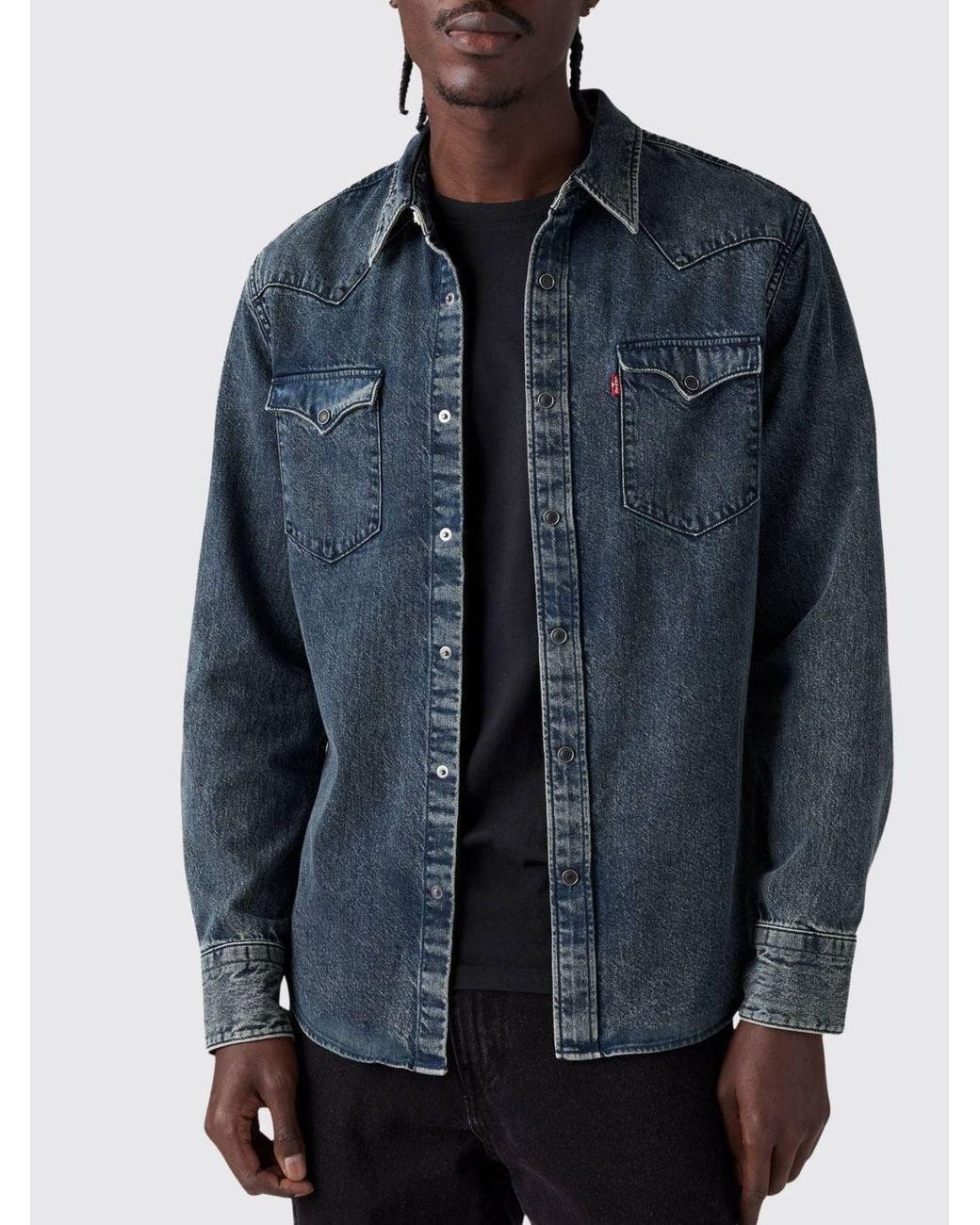 Levi's Blue Barstow Long-Sleeved Cotton Denim Shirt for men