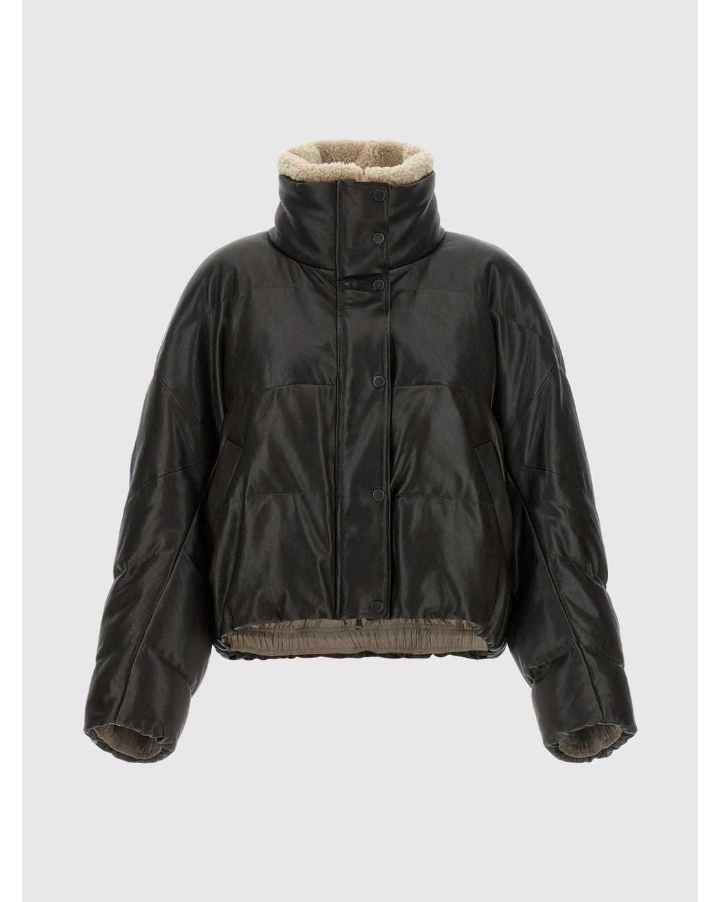 Brunello Cucinelli Black Relaxed Fit Lambskin Puffer Jacket With Shearling Interior