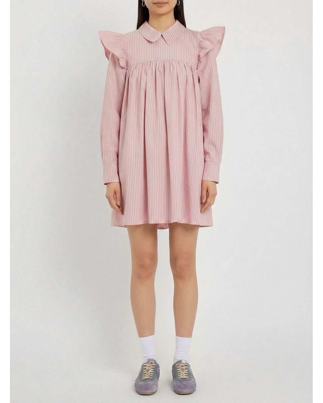 Ganni Pink Striped Organic Cotton Chemisier Dress