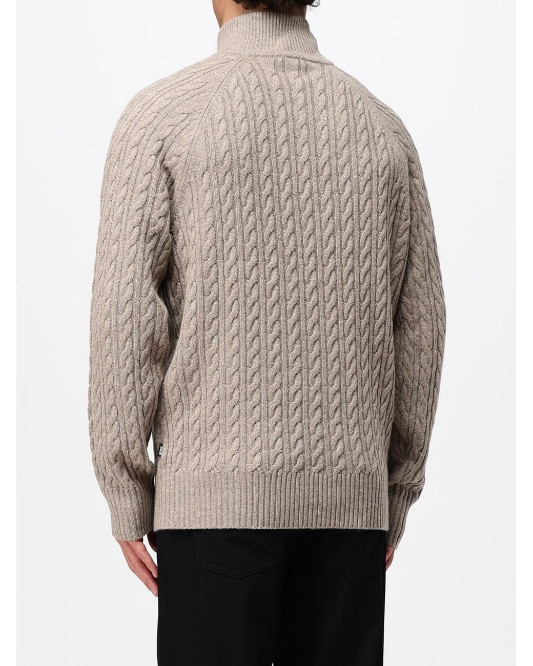 Boss Gray Wool And Cashmere High Neck Jumper With Half-Zip Closure for men