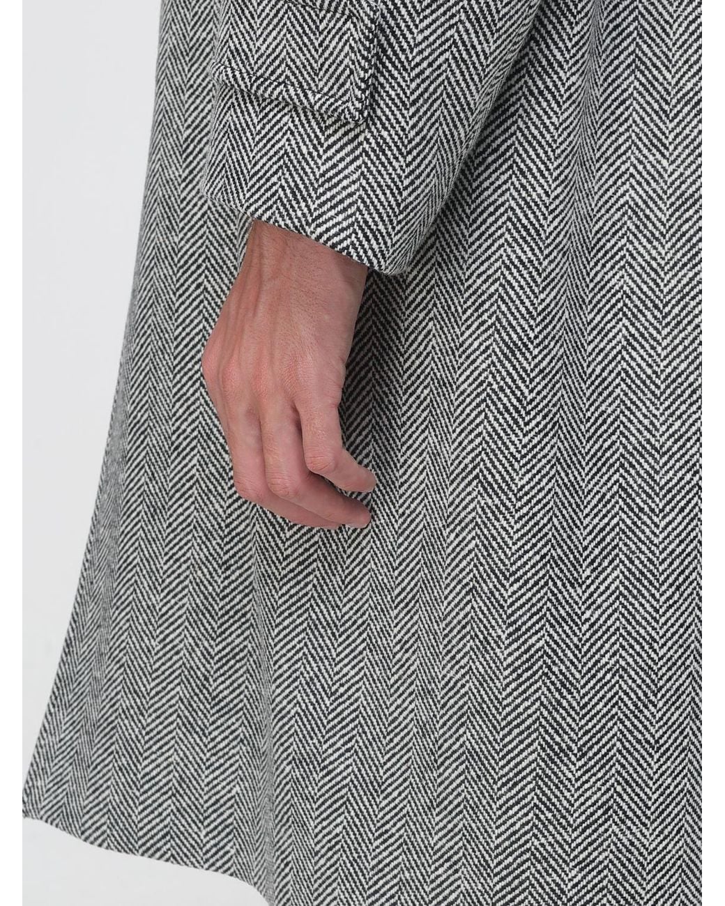 Lardini Gray Single-Breasted Long Wool Blend Chevron Coat With Belt for men