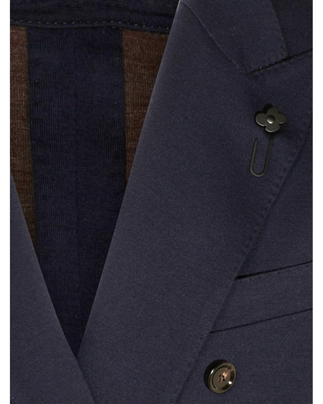 Lardini Blue Double-Breasted Virgin Wool Blend Blazer With Peak Lapels And Patch Pockets for men