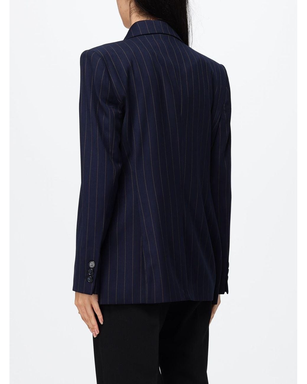 Hanita Blue Pinstriped Double-Breasted Viscose Blend Blazer With Peak Lapels