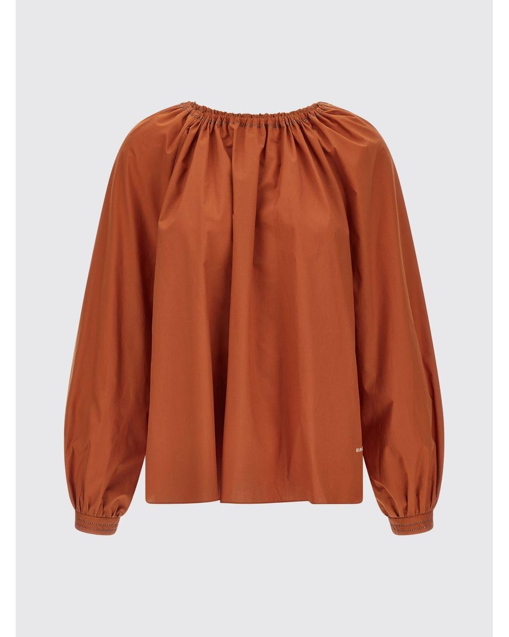 Marni Brown Cotton Long-Sleeved Blouse With Crew Neck