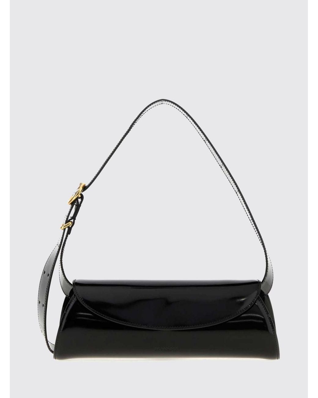 Jil Sander Black Cannolo Small Patent Leather Shoulder Bag With Embossed Logo