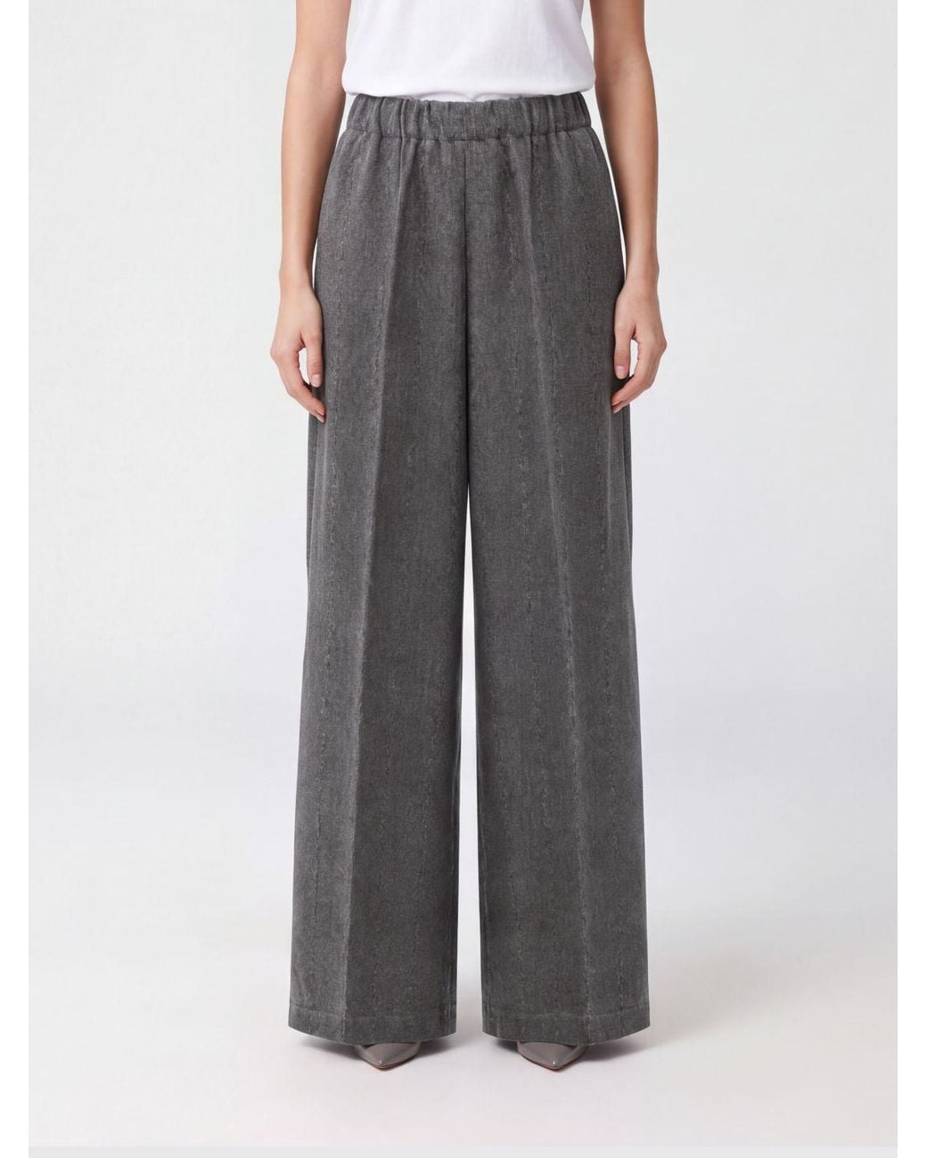 Fabiana Filippi Gray High-Waisted Wool Blend Palazzo Trousers