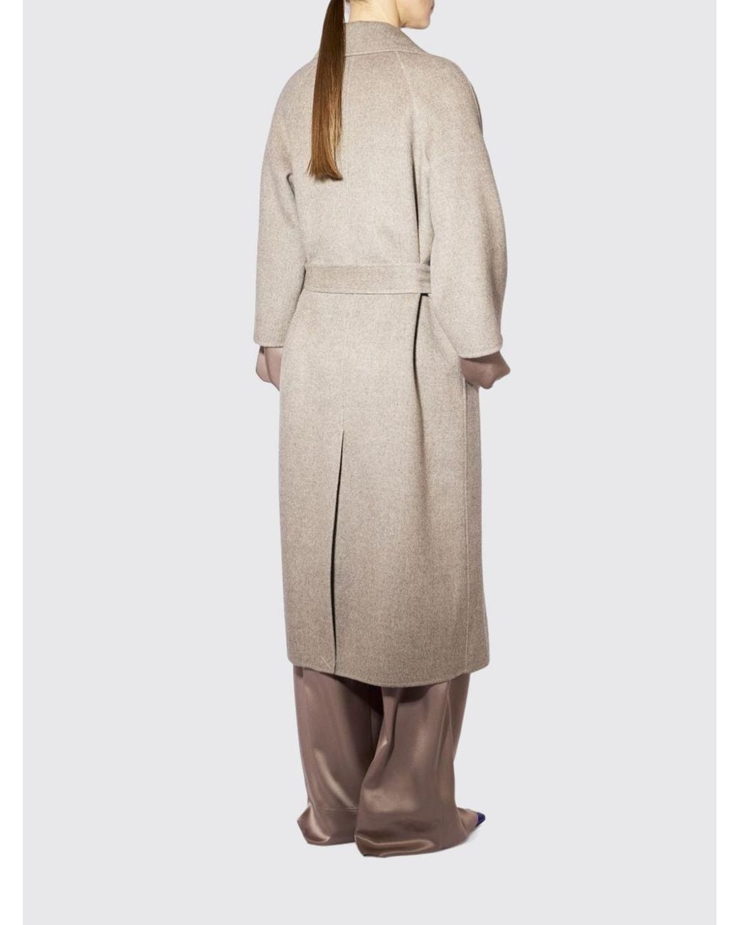 Liviana Conti Natural Long Wool Robe Coat With Belt