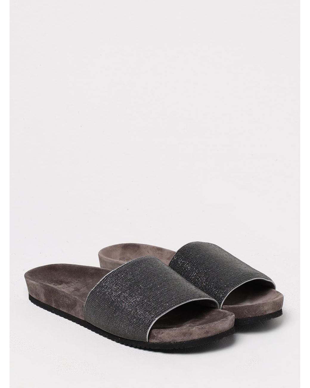 Brunello Cucinelli White Embellished Suede Slides Casual Comfort