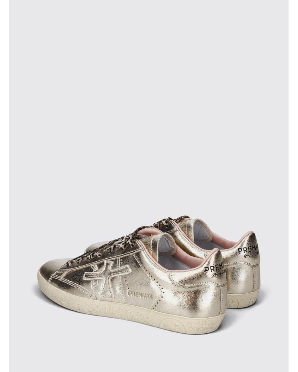 Premiata Natural Stevend Calfskin Sneakers With Contrasting Details And Logo