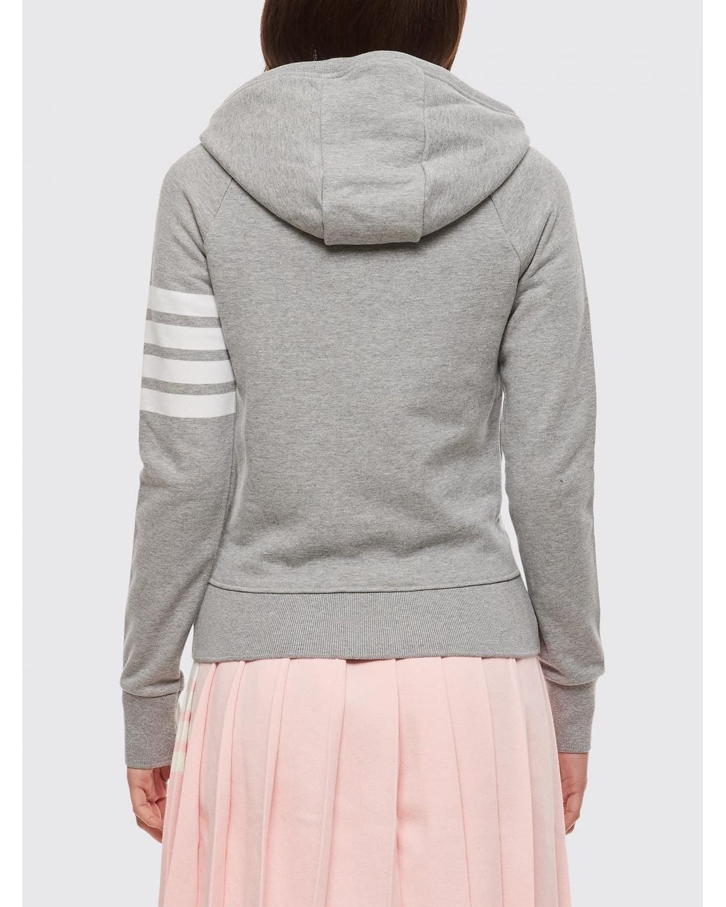 Thom Browne Gray 4-Bar Stripe Zipped Cotton Hoodie With Drawstring Hood