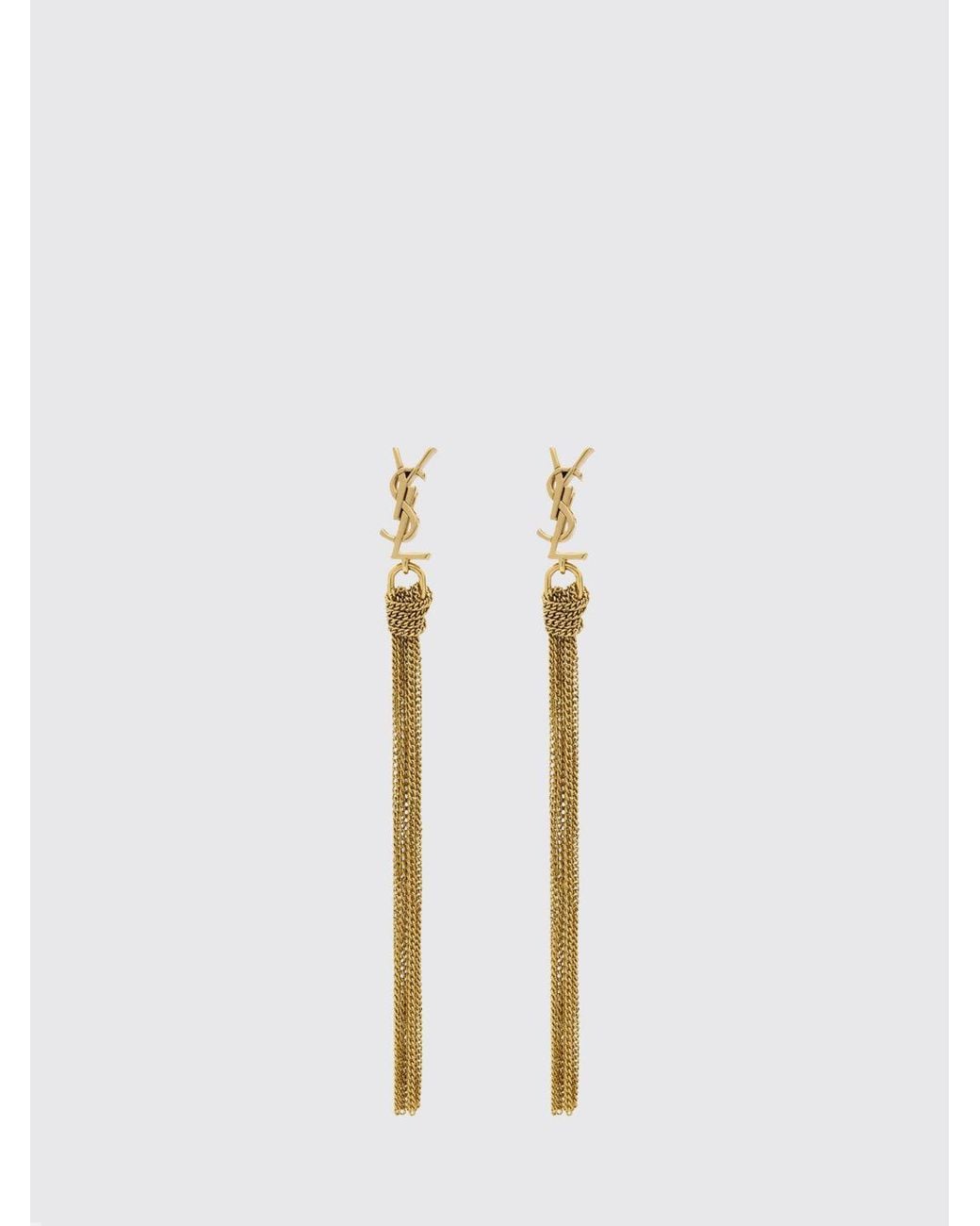 Saint Laurent White Ysl Monogram Brass Earrings