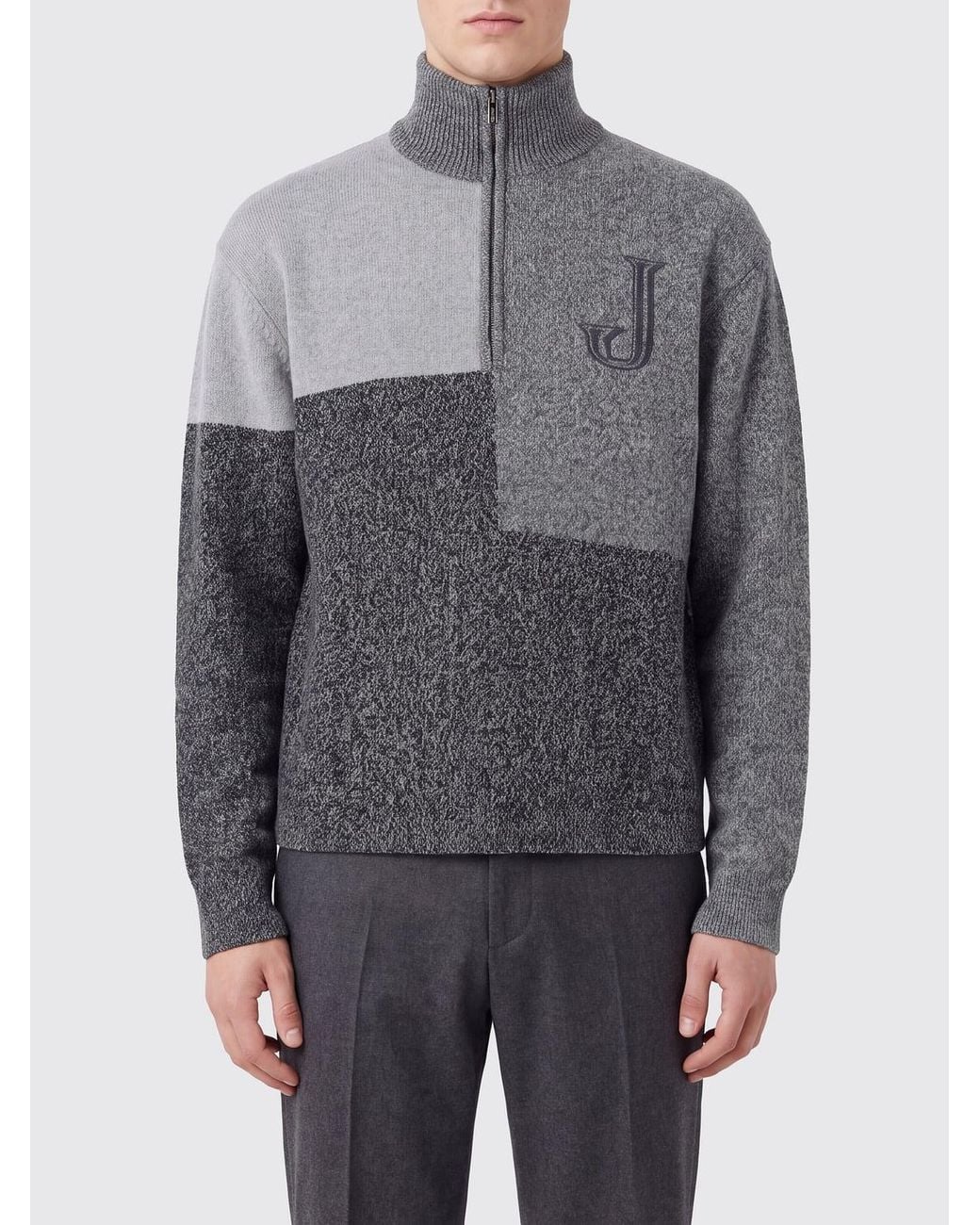 Jacquemus Gray High-Neck Patchwork Cotton Jumper With Half-Zip Closure for men