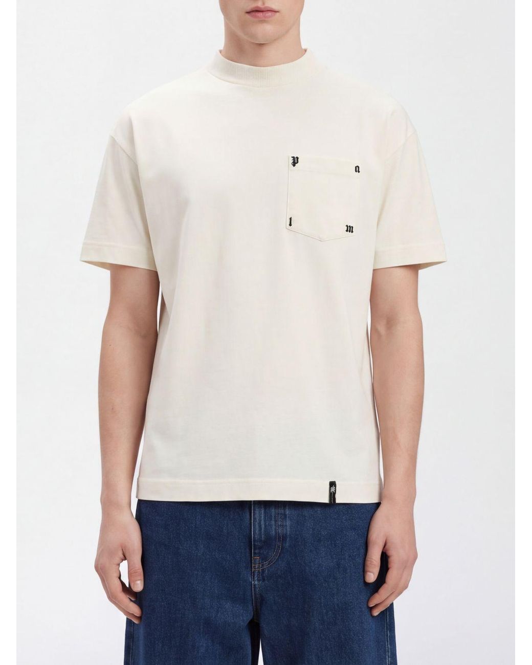 Palm Angels White Cotton T-Shirt With Patch Pocket And Contrast Logo for men