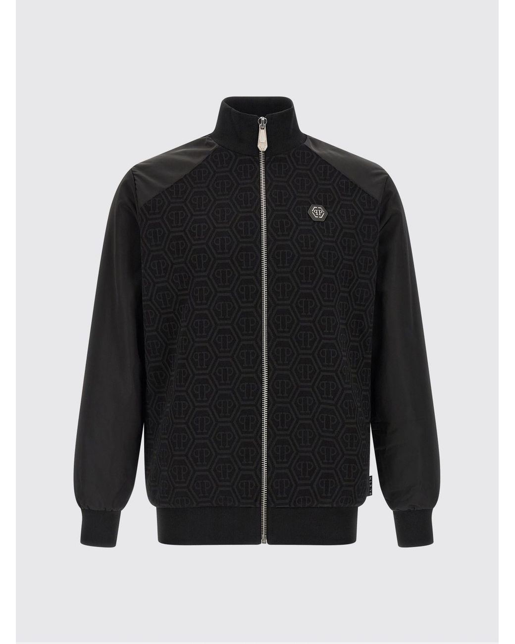 Philipp Plein Blue Hexagon Logo High Neck Zipped Cotton-Blend Sweatshirt for men