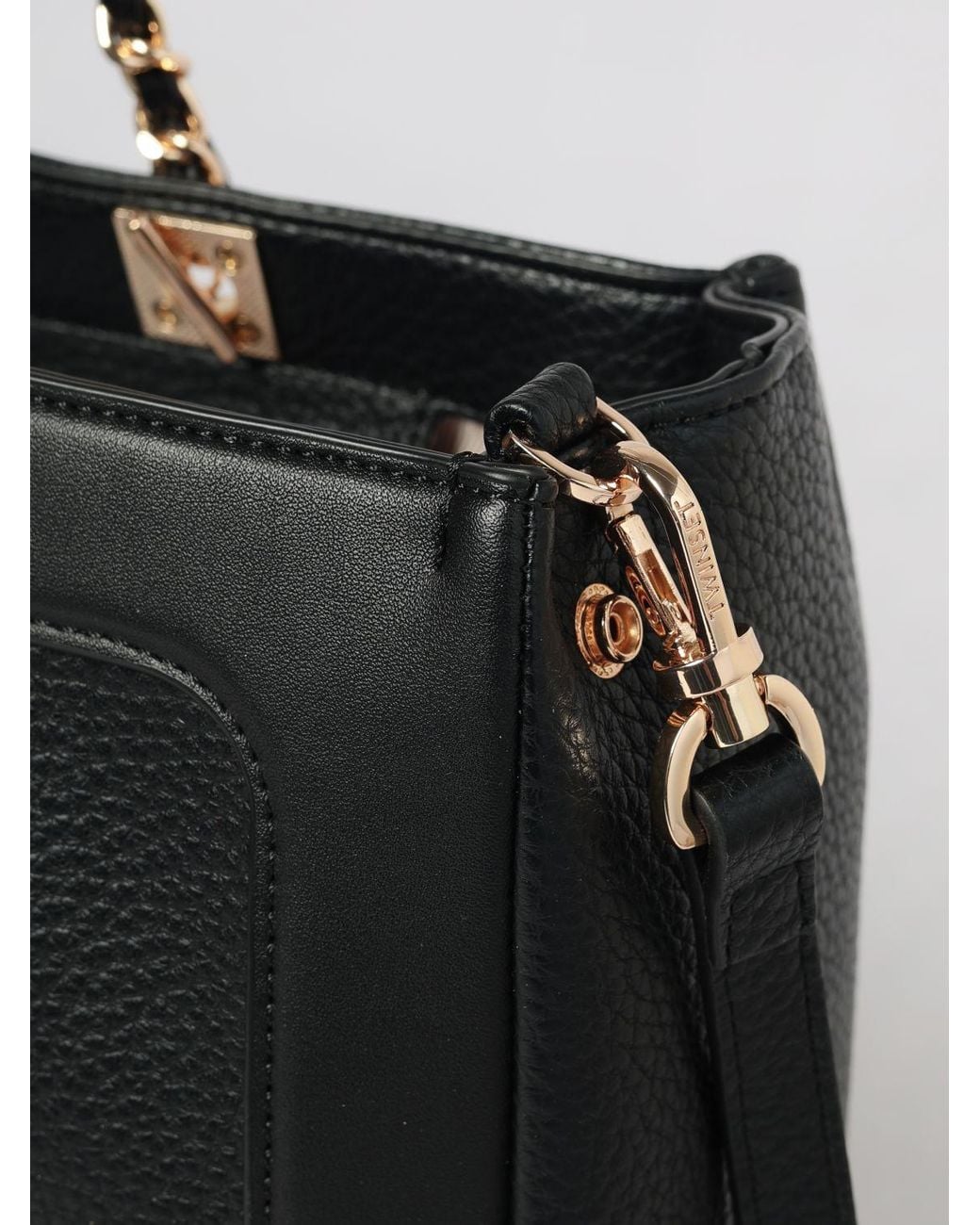 Twinset Black Faux Leather Shoulder Bag With Double Chain Handle