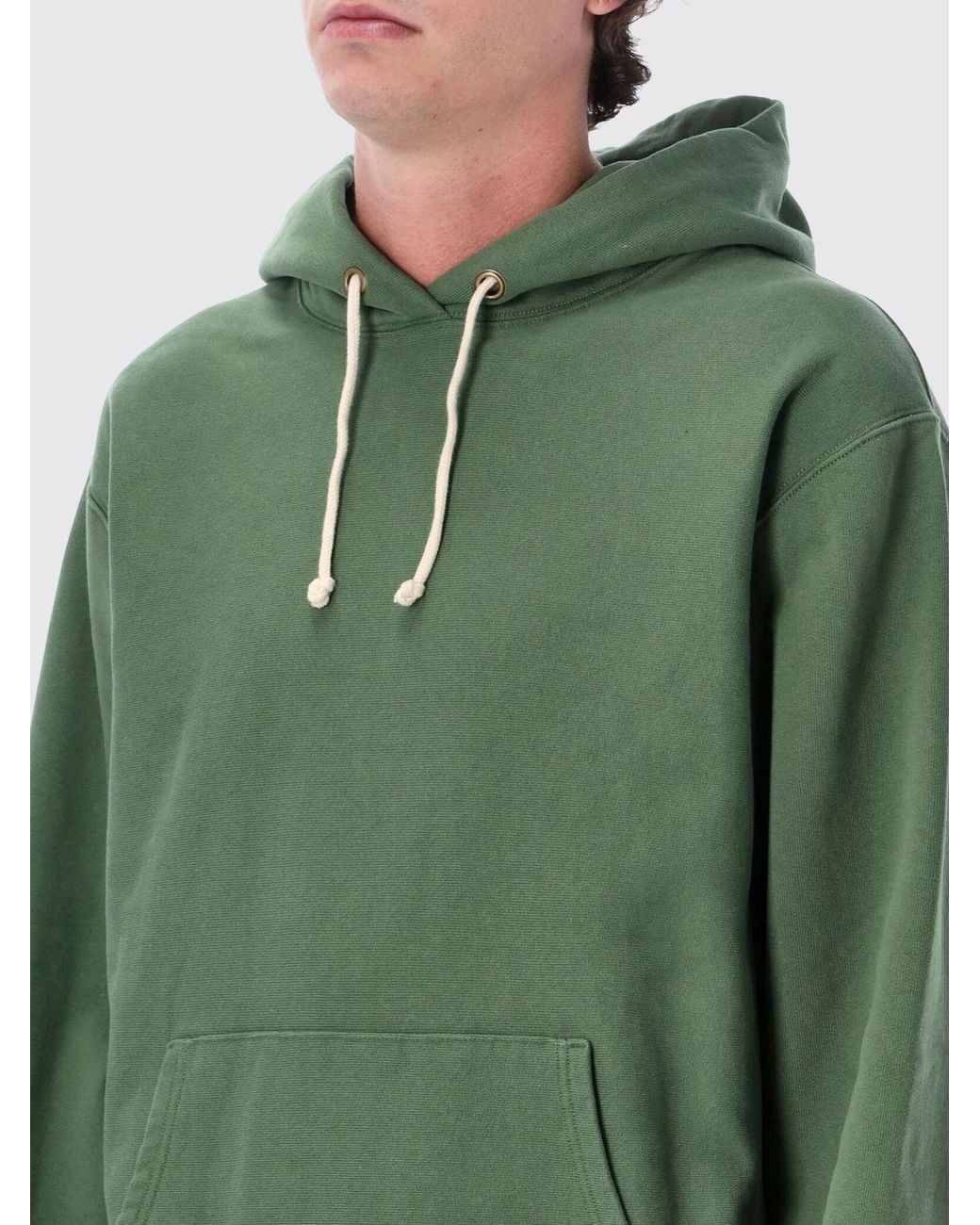 Champion Green Cotton Hoodie With Kangaroo Pocket And Drawstring for men