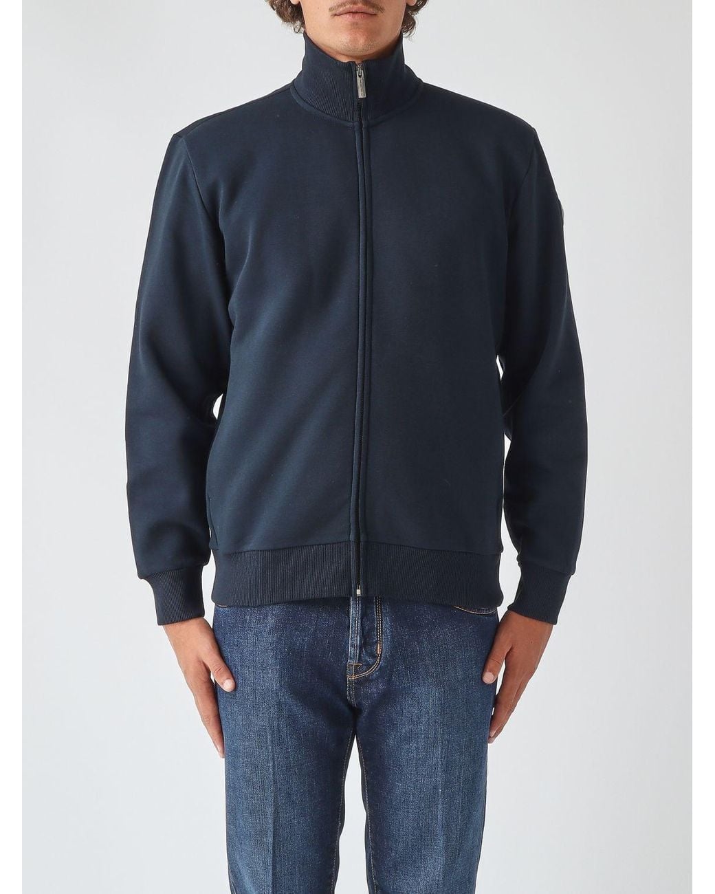 Colmar Blue High Neck Full-Zip Cotton Blend Sweatshirt With Contrast Logo for men