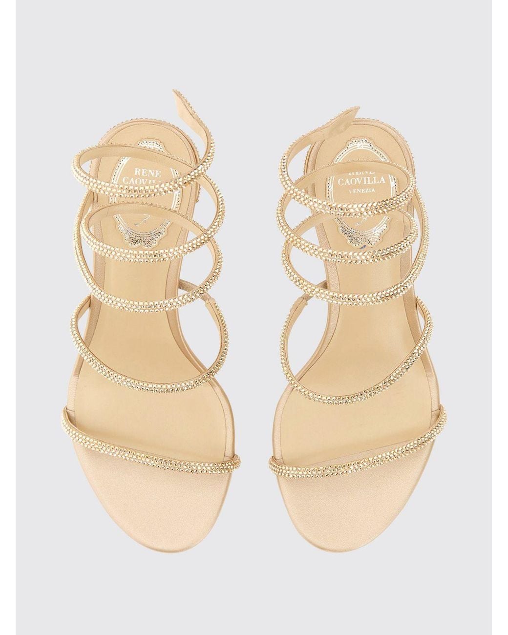 Rene Caovilla Natural Cleo Satin Sandals With Rhinestones
