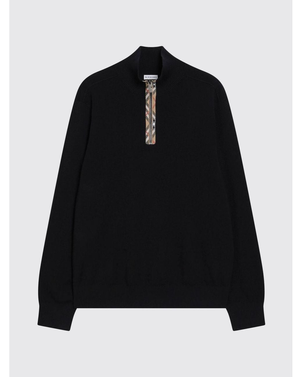 Burberry Blue Wool And Cotton Half-Zip High-Neck Jumper for men