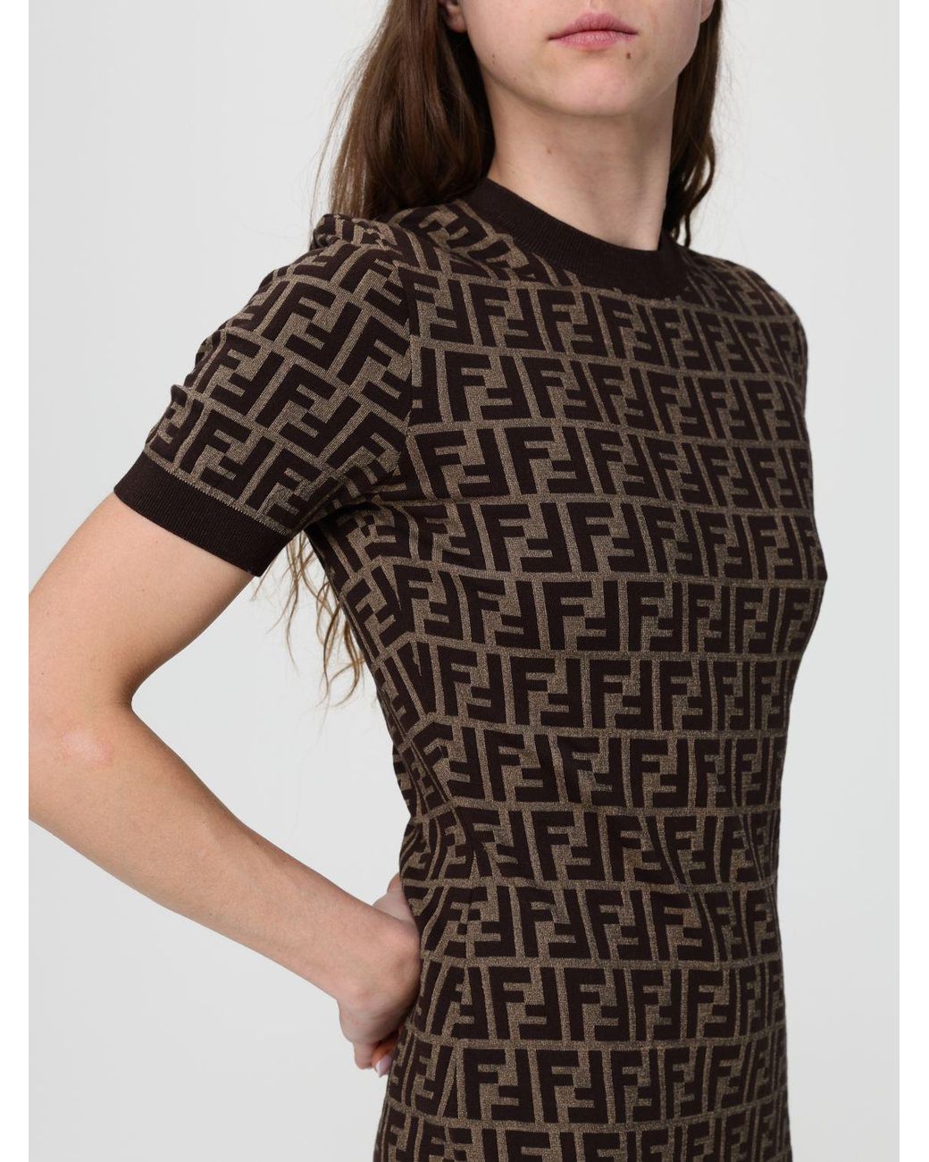 Fendi Black Ff Cotton Knit Sheath Dress