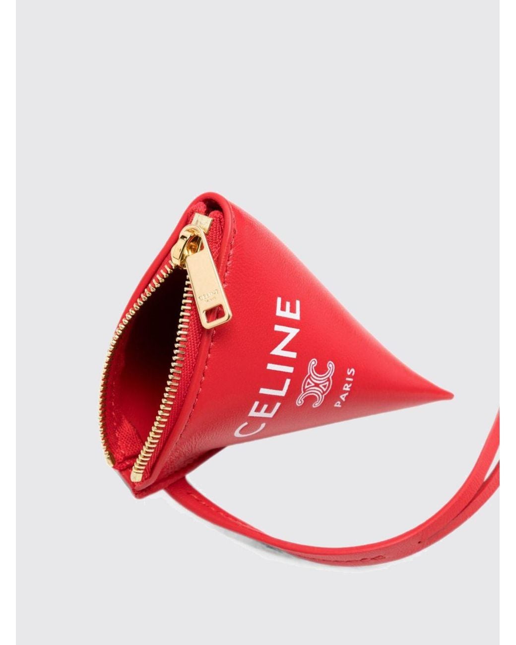 Céline Red Zipped Smooth Lambskin Leather Key Pouch With Logo