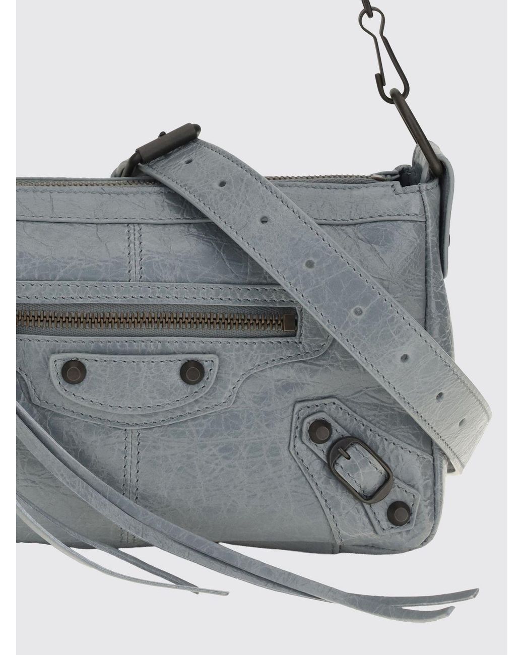 Balenciaga Gray Le City Moto Studded Arena Lambskin Mini Bag