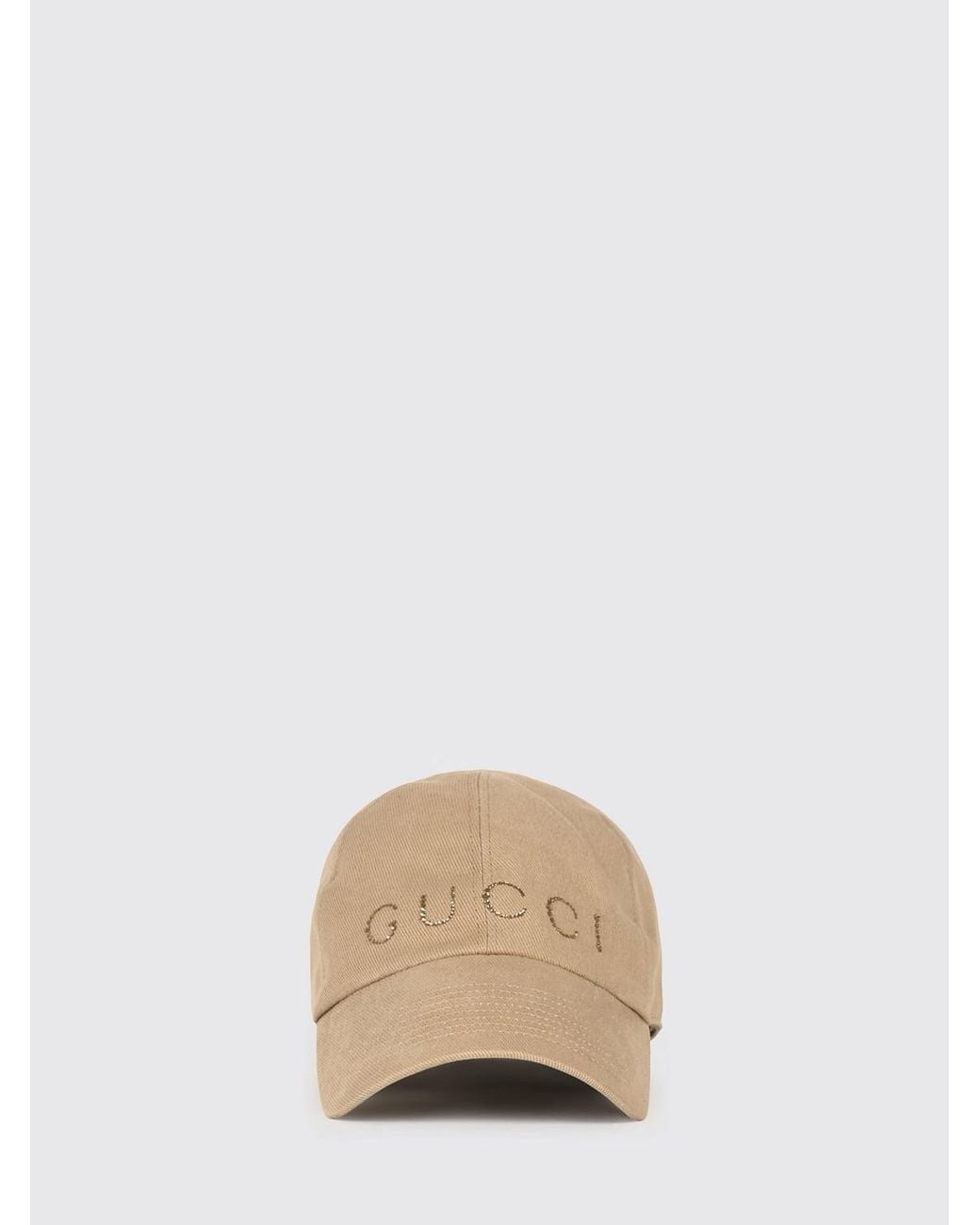 Gucci Natural Cotton Twill Baseball Cap With Rhinestone Logo And Rigid Visor