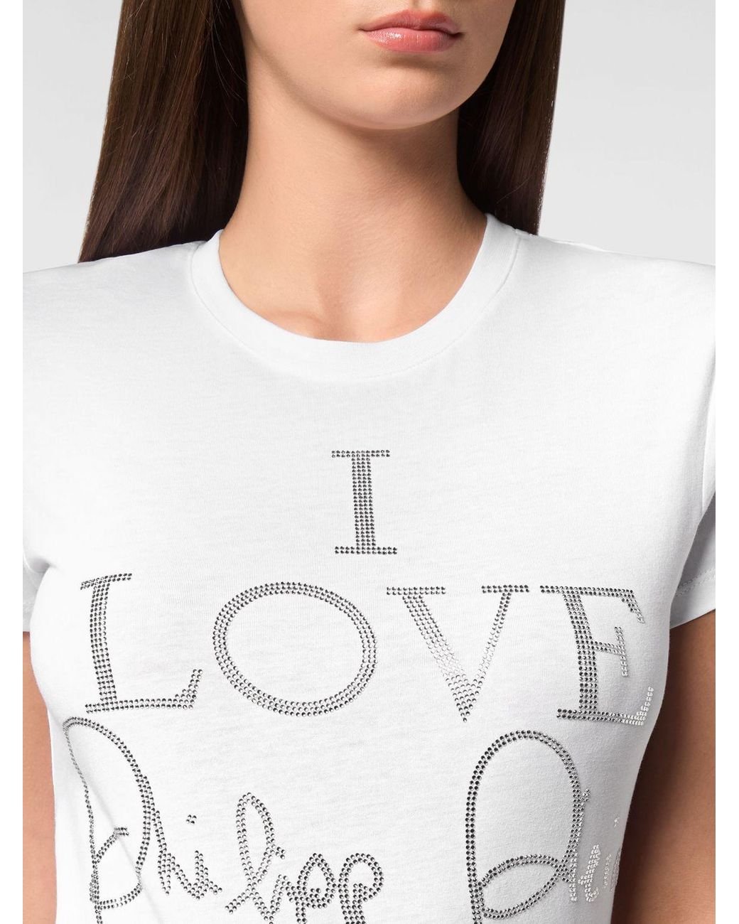 Philipp Plein White Jersey T-Shirt With Slogan Print And Rhinestone Embellishments