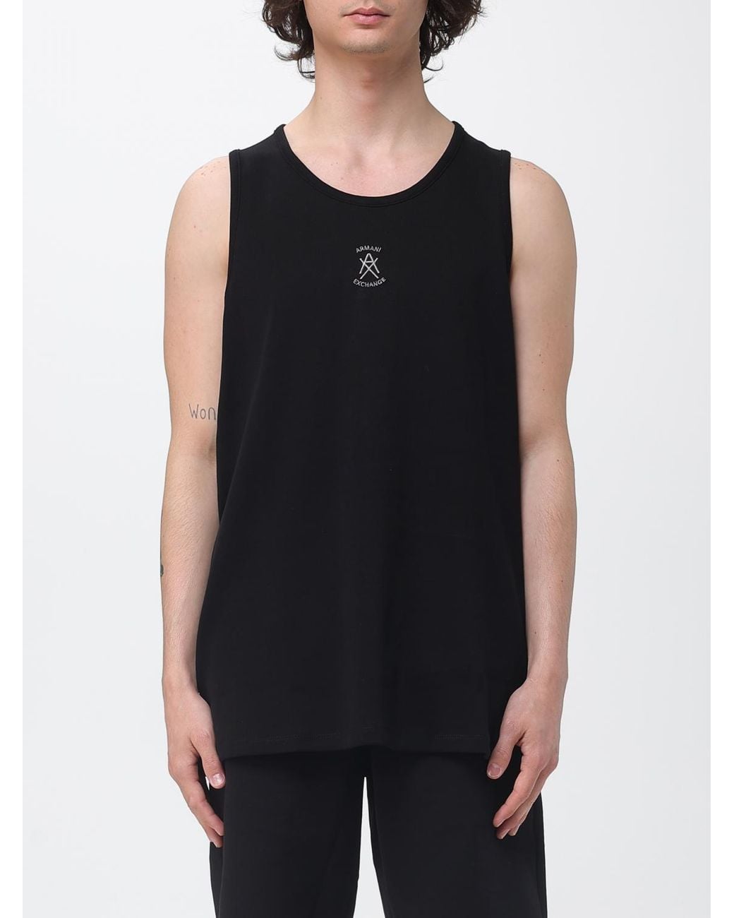 ARMANI EXCHANGE Black Jersey Tank Top With Embroidered Logo for men