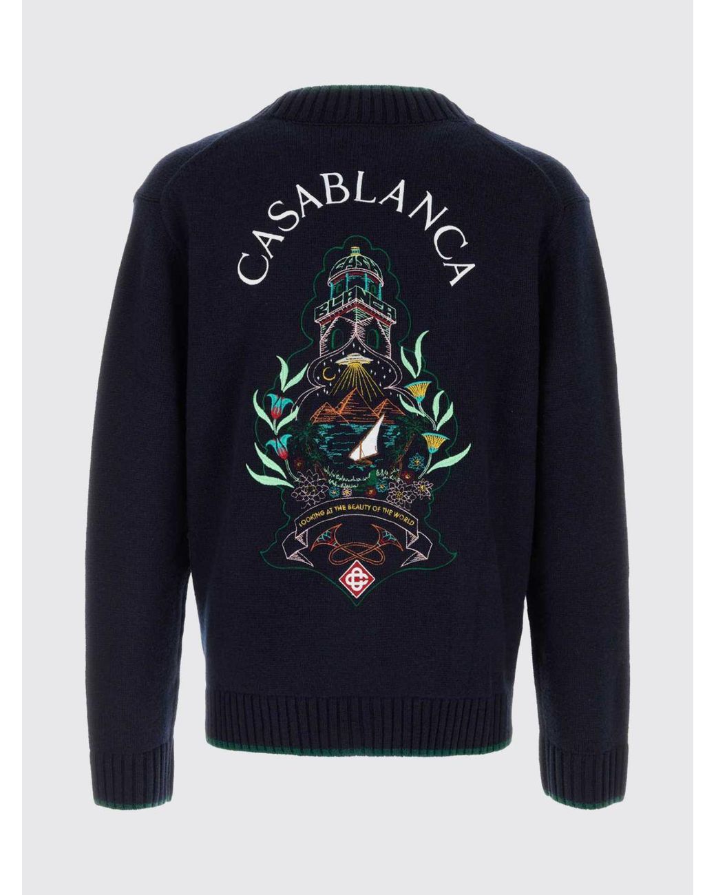 Casablanca Blue Wool And Cashmere Cardigan With Crest And Contrast Trim for men