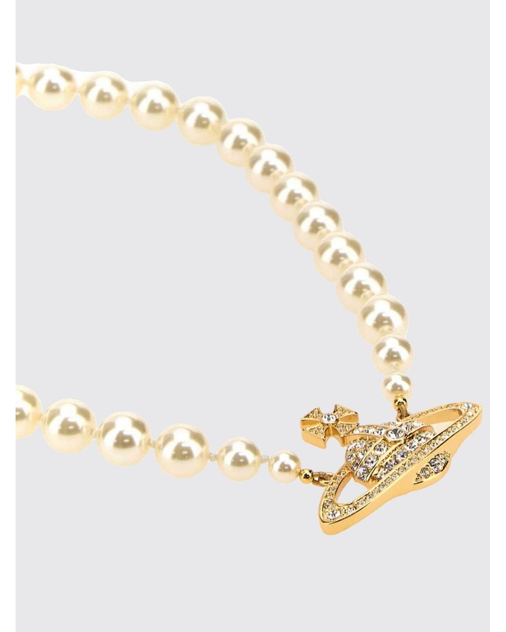 Vivienne Westwood Natural Brass Orb Pendant Choker Necklace With Faux Pearls