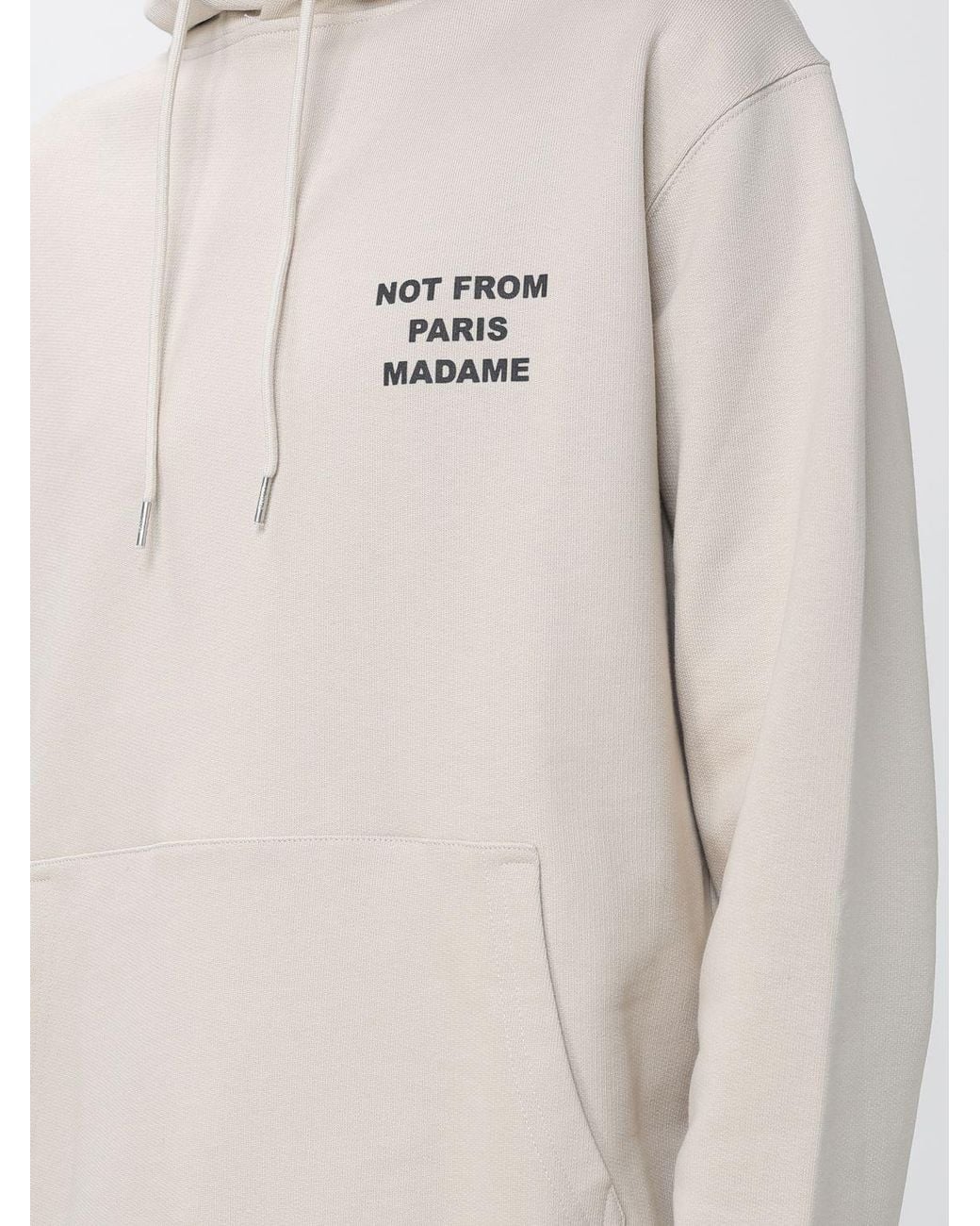 Drole de Monsieur White Cotton Hoodie With Slogan Print And Kangaroo Pocket for men