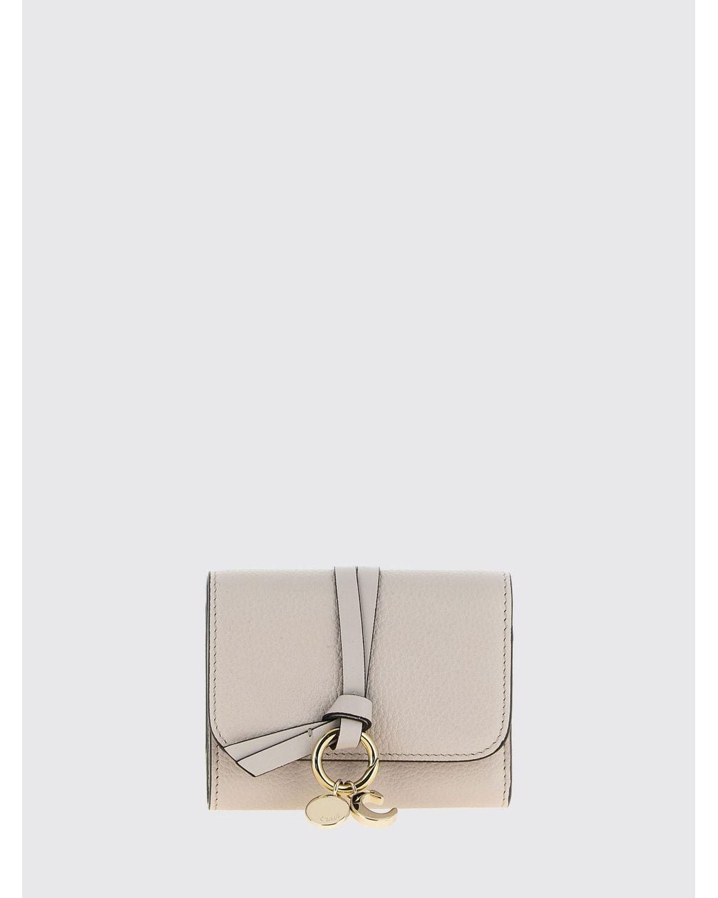 Chloé Natural ChloÉ Calfskin Leather Trifold Wallet With Logo Charm
