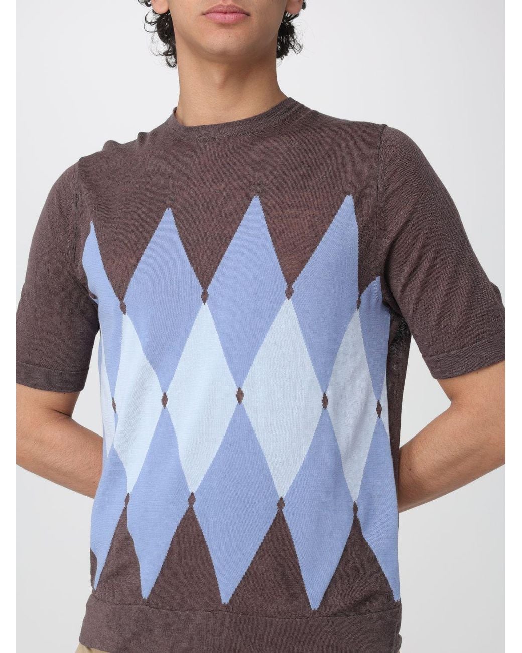 Ballantyne Blue Diamond Pattern Cotton And Linen Knit for men