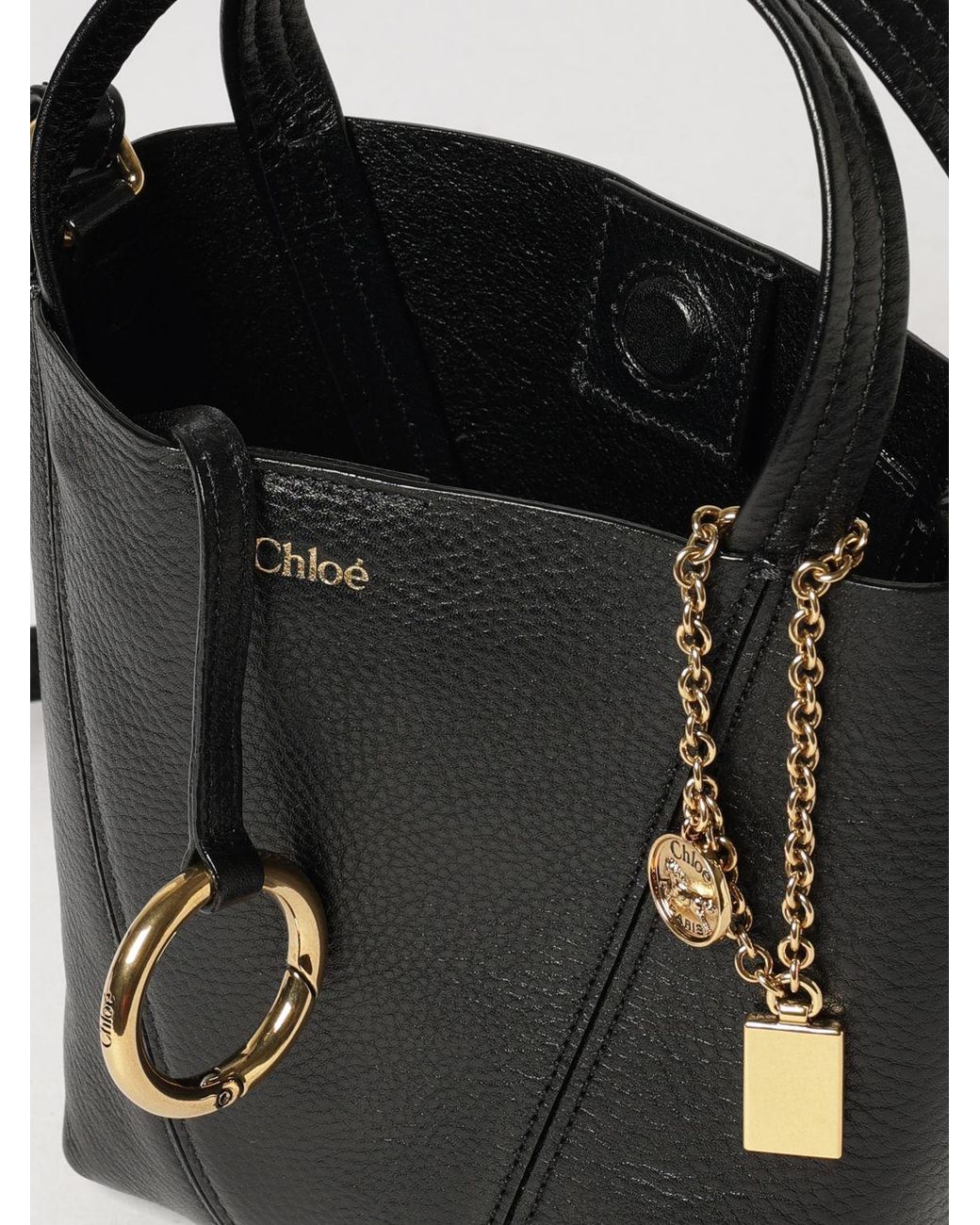 Chloé Black ChloÉ Spin Mini Grained Calfskin Handbag With Ring Detail