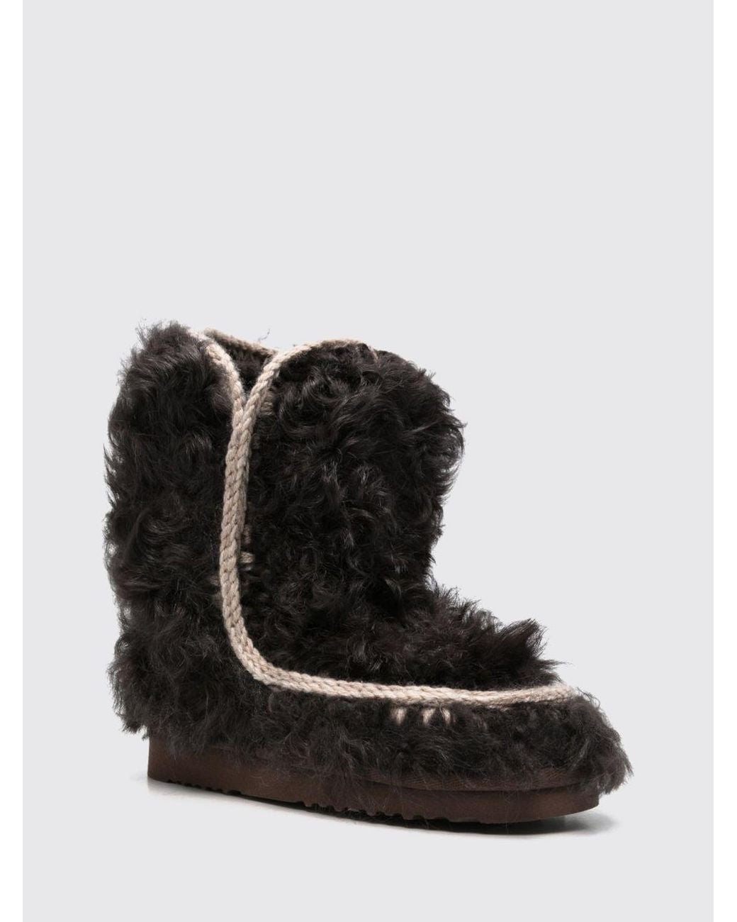 Mou Bicolour Eskimo Fur Ankle Boots With Contrast Stitching in Black | Lyst