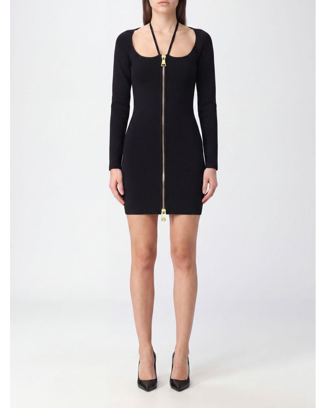 Elisabetta Franchi Black Long-Sleeve Jersey Mini Sheath Dress