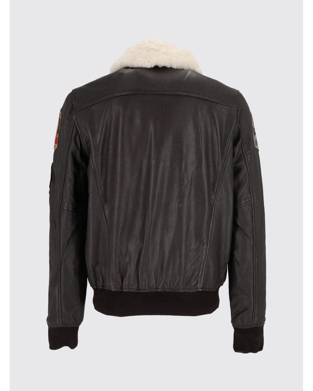 Schott Nyc Black College-Style Leather Jacket With Fur Collar And Logo Patch for men