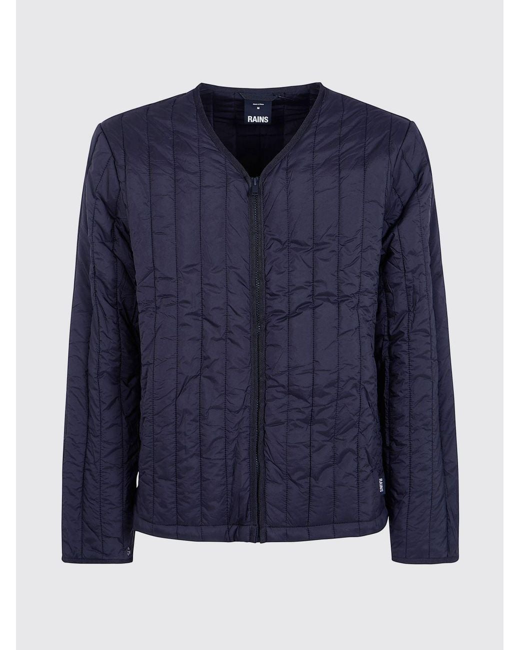 Rains Blue Quilted V-Neck Puffer Jacket for men