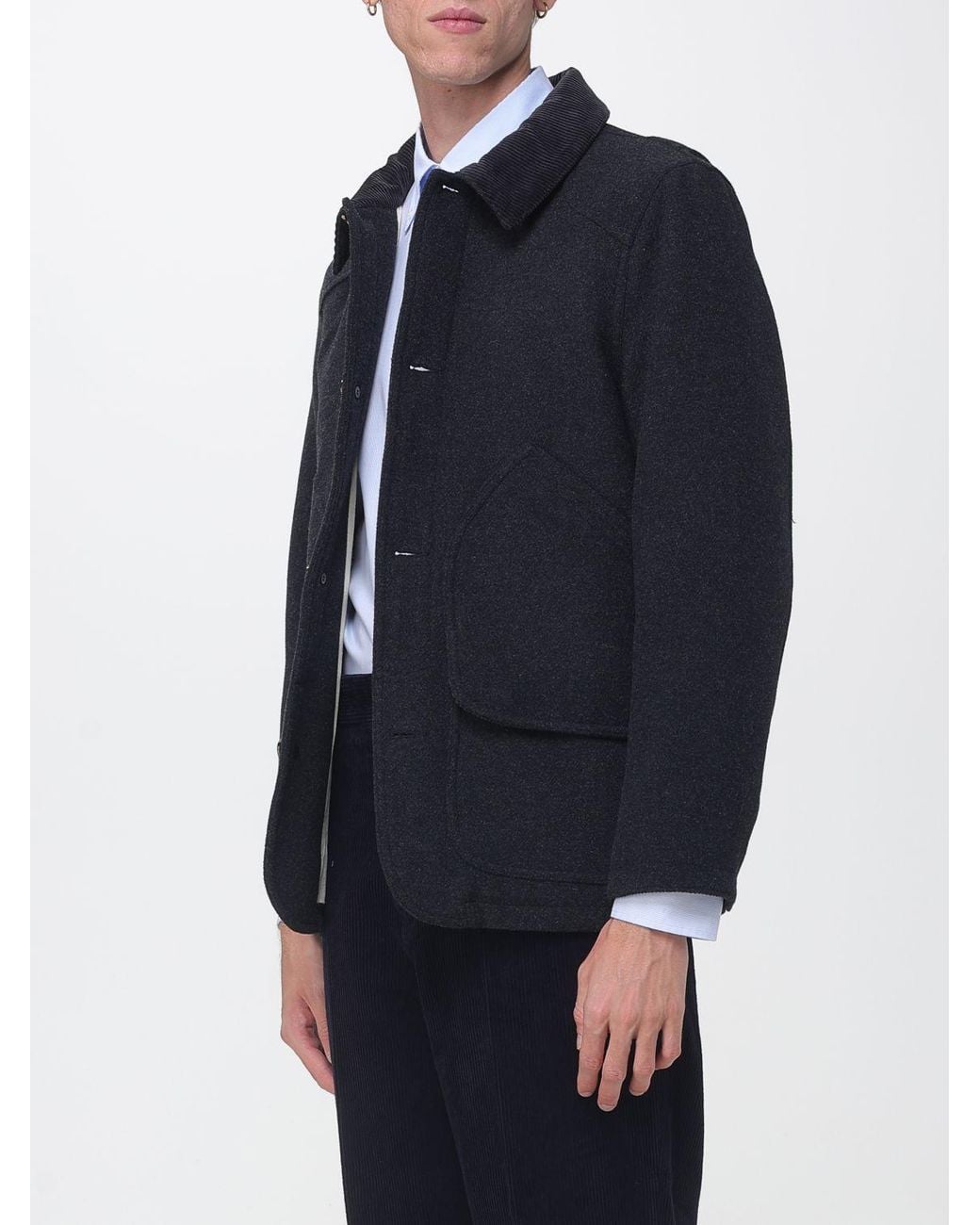 Sebago Blue Short Shirt-Style Polyester Coat With Velvet Collar for men