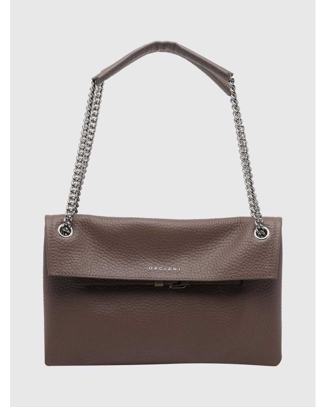 Orciani Brown Venus Rectangular Hammered Leather Shoulder Bag With Sliding Handle