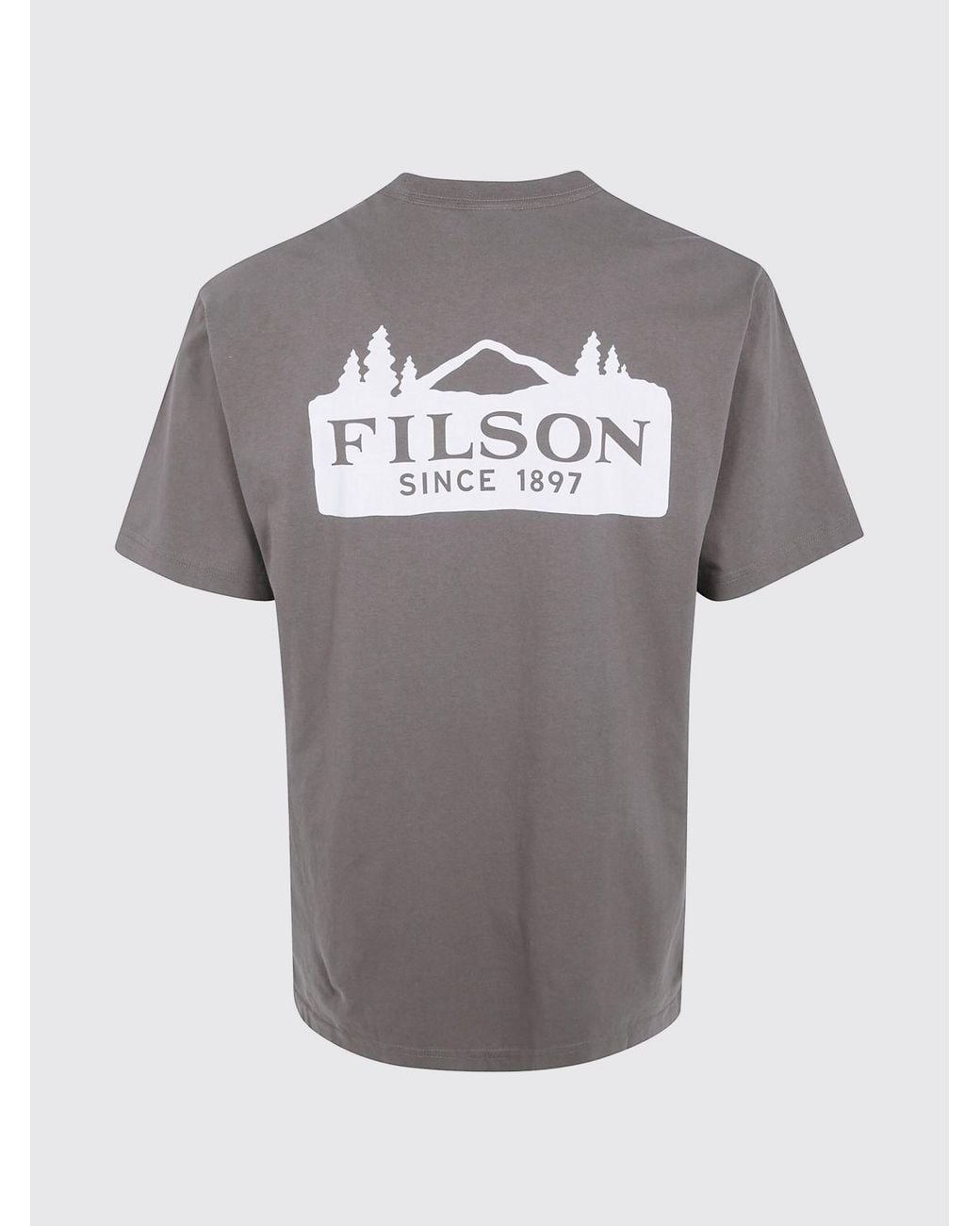 Filson Gray Crewneck Cotton T-Shirt With Front Contrast Logo for men