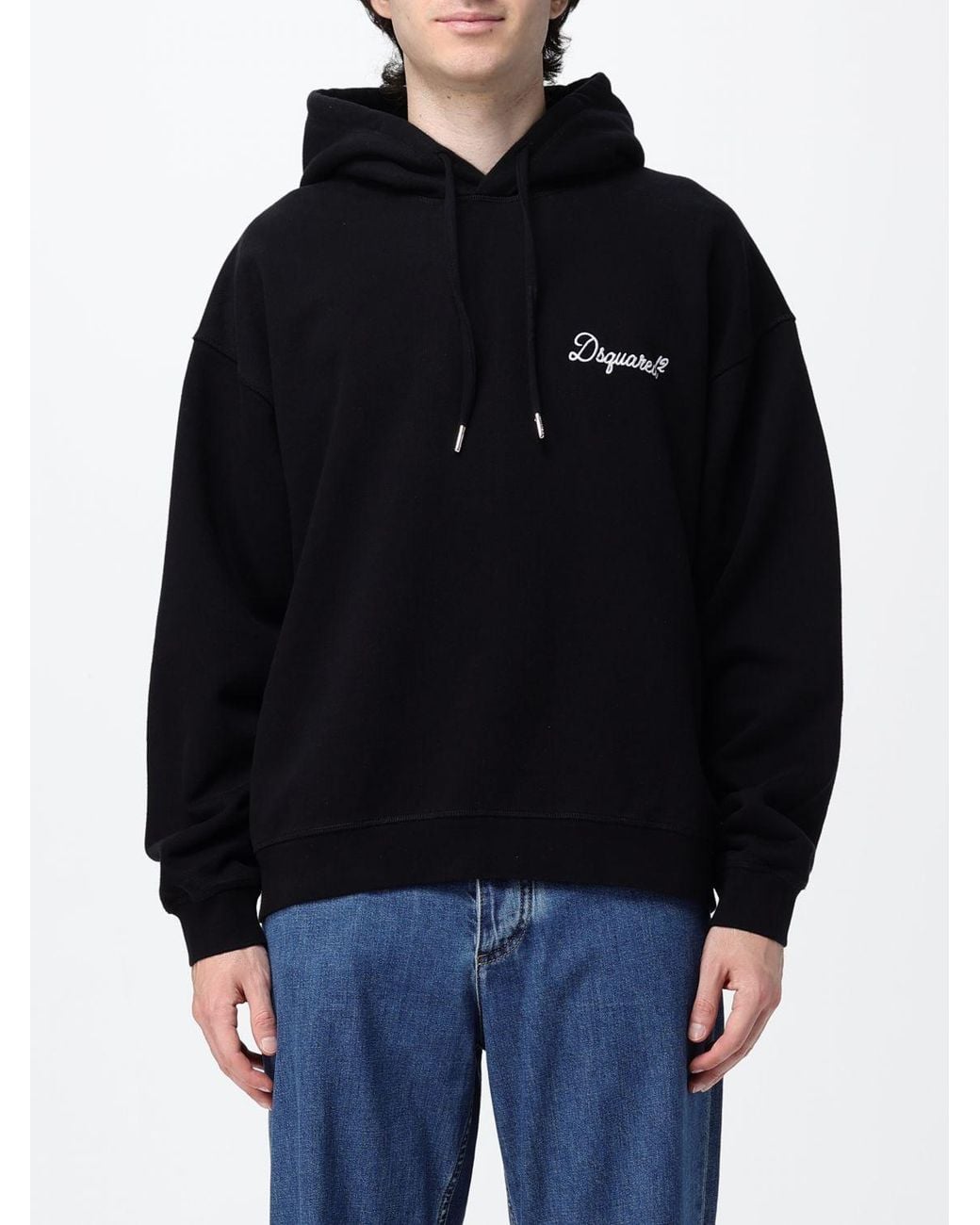 DSquared² Black Relaxed Fit Cotton Hoodie With Embroidered Logo for men