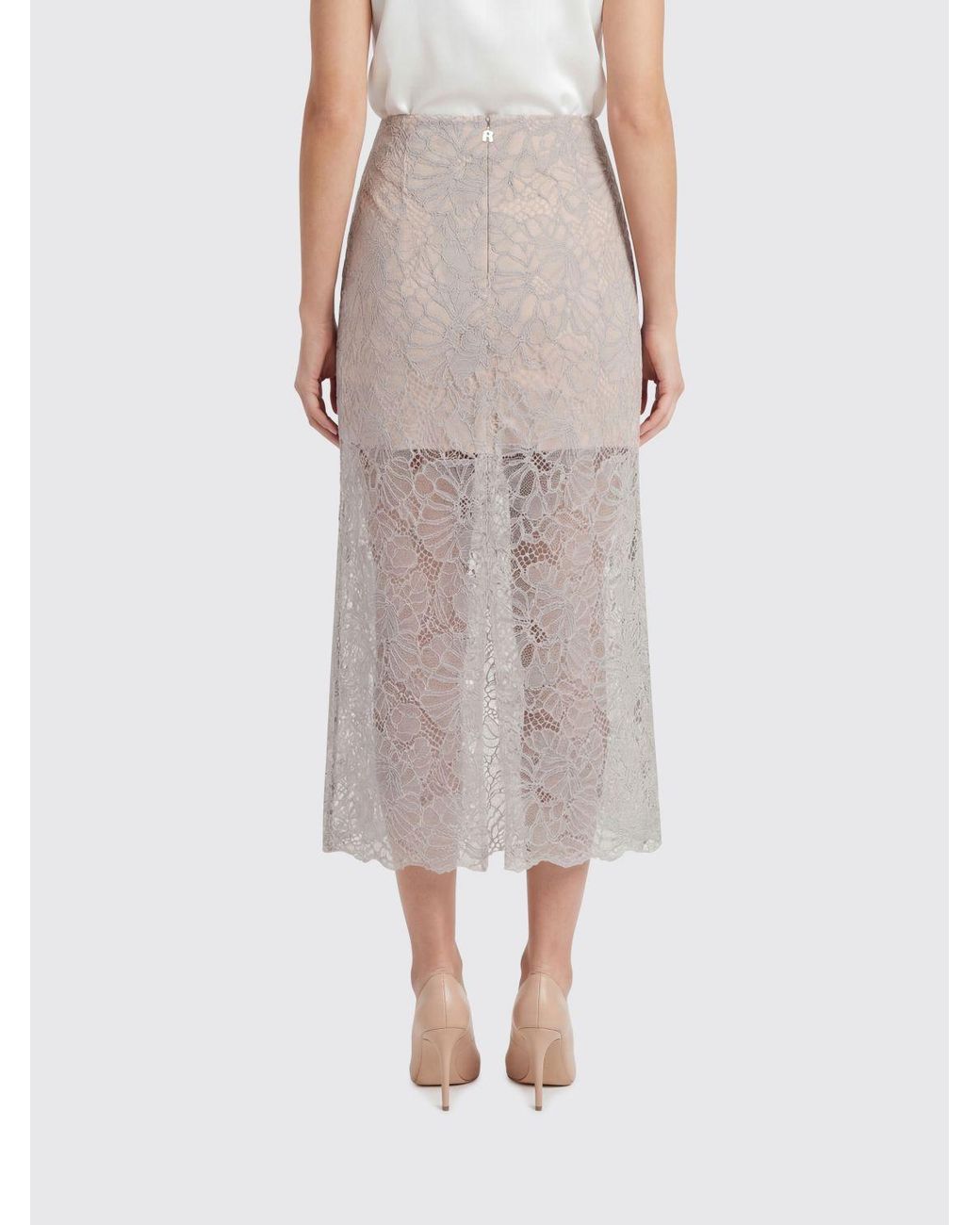ROTATE BIRGER CHRISTENSEN Gray Lace Midi Skirt