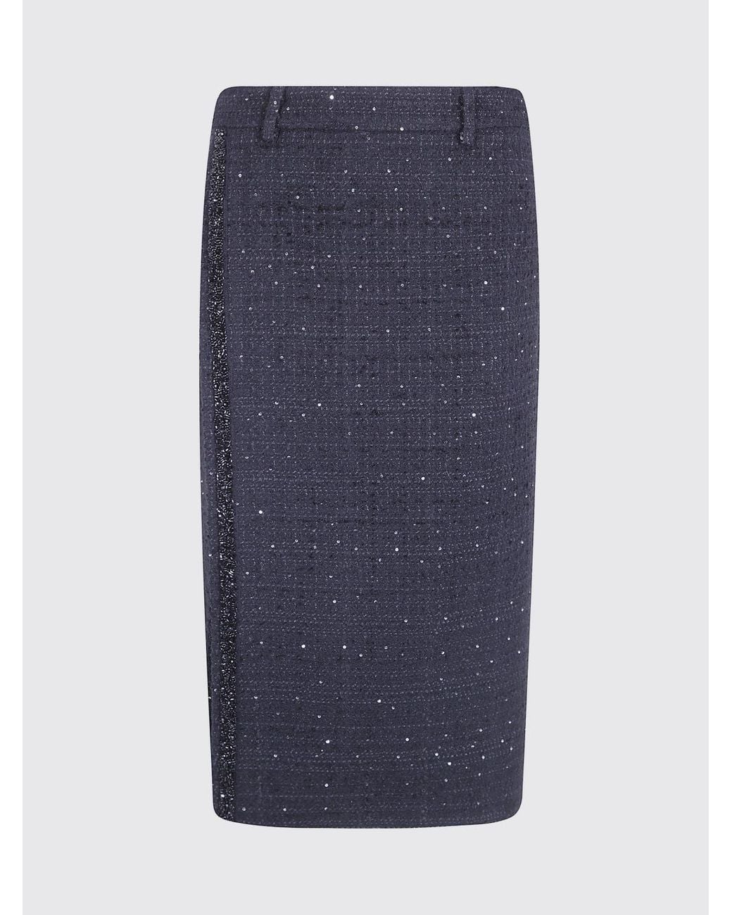 Semicouture Blue Beaded And Sequin Embroidered Cotton-Blend Midi Pencil Skirt
