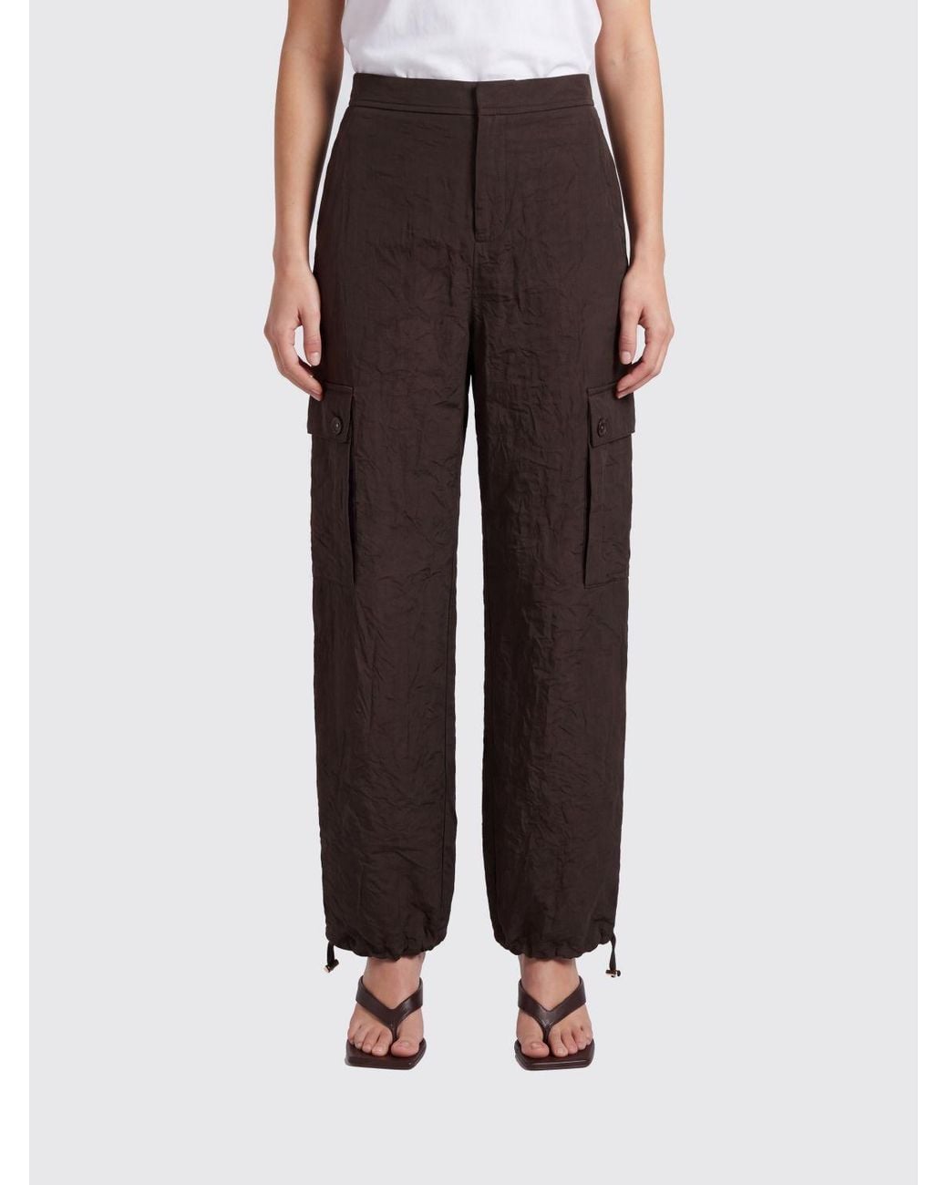 Twinset Brown High-Waisted Viscose Blend Cargo Trousers With Drawstring