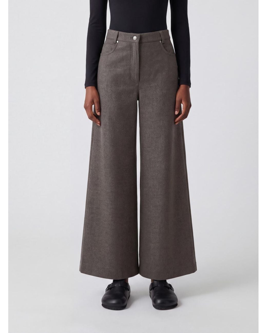 Max Mara Gray High-Waisted Pure Virgin Wool Knit Flare Trousers
